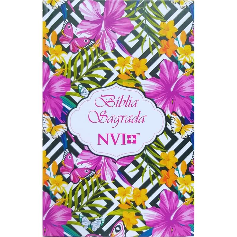 Bíblia Sagrada NVI Nova Versão Internacional Letra Média Capa Dura Flores Hibisco Slim Com Índice CPP