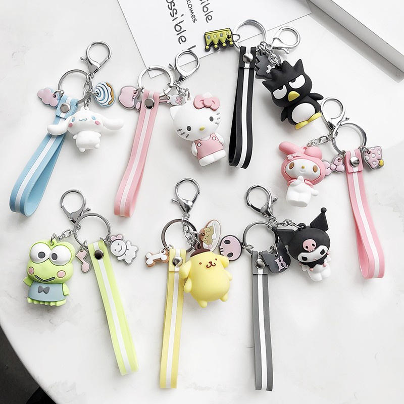 Sanrio Hello Kitty Melody Keroppi Badtz Pom Purin Canela Kuromi Anéis Chaveiros Para Mulher Porta-Chaves Decoração em Oferta na Shopee