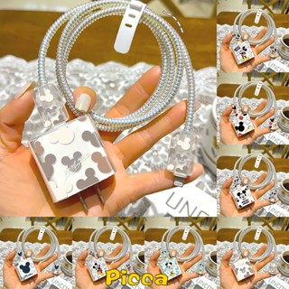 Compatível Com Apple 18/20W Caixa Do Adaptador Carregador Cabo USB Linha De Dados Da Mola Organizar O Protetor De Fio De Enrolamento Minnie Mickey Cartoon Disney Pattern Capa Macia