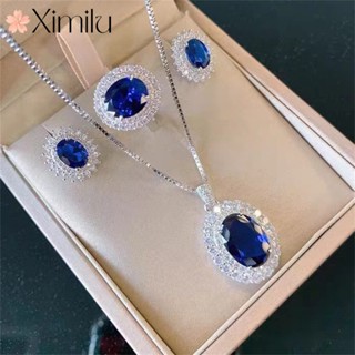 Conjunto de Jóias Originais Safira Tanzanita Conjunto de Jóias Prata Anel Colar Feminino Brincos de Luxo Brincos Europeus Americanos Temperamento Leve Pingente Feminino de Luxo All-Match Gift