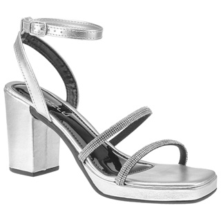 Sandália Feminina Salto Bloco Grosso Meia Pata Strass Prata em Oferta na Shopee