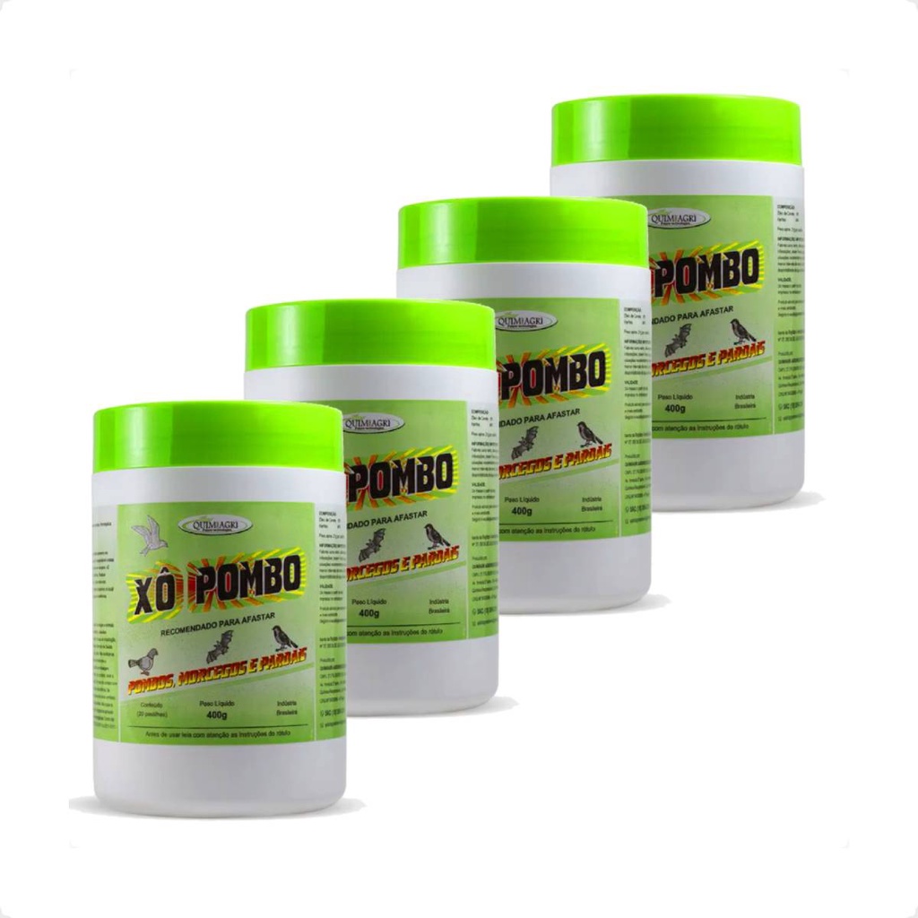 Kit 4 Xô Pombo Pastilha  Repelente Pombos, Morcegos, Pardal - 400 g