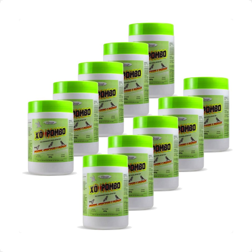 Kit 10 Xô Pombo Pastilha  Repelente Pombos, Morcegos, Pardal - 400 g