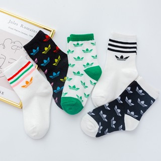 5 Pares Meias Infantis Novas De Meninos E Meninas Algodão Para Bebês Coloridas De Tubo Médio Trevo