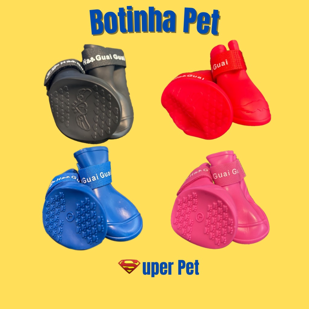 Kit 4 Bota de Borracha Protetora de Patas Patinha Botinha de Silicone Sapato À Prova D'agua Sapatinho Para Cão Cachorro Gato e Pets
