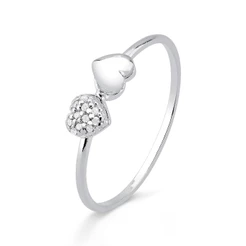 Anel Feminino Dois Corações Prata 925