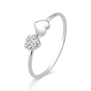 Anel Feminino Dois Corações Prata 925