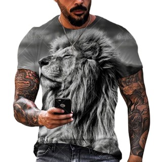 Camiseta Moda Masculina Verão 3D Impressão Top Clássico Leão Cervejado E Tigre Padrão Street Personalidade Extra Grande Manga Curtav
