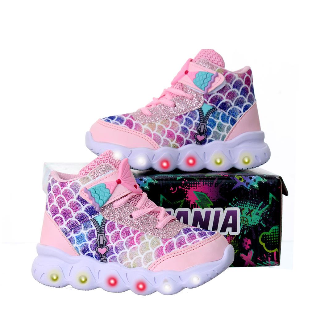 Tenis Botinha Princesa Sereia Brilho Luzinha Led que Pisca Infantil Calcado de Luz Menina Crianca