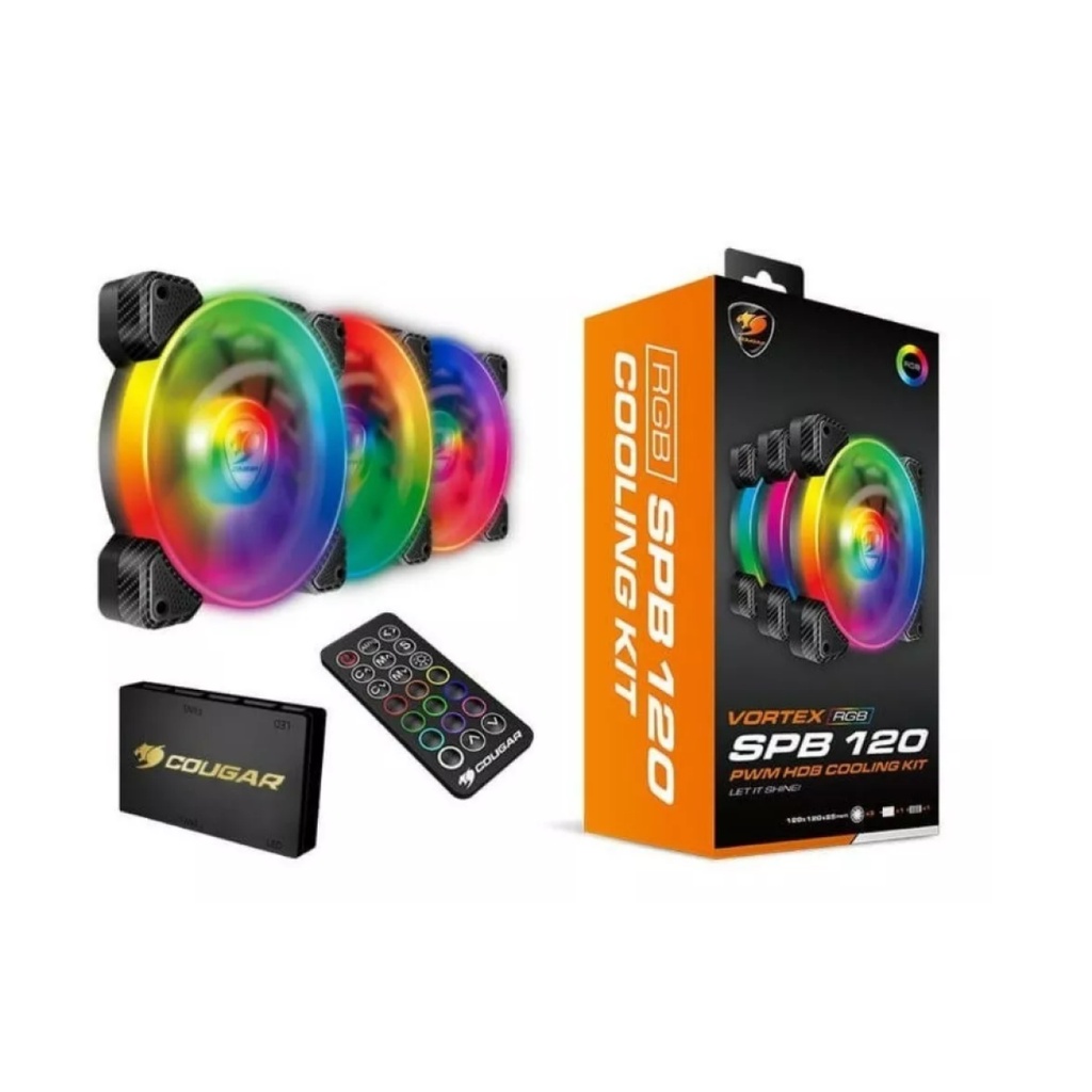 Kit Fan C/ 3 Unid. Cougar Vortex, Rgb, Spb, 120mm 3mspbkit