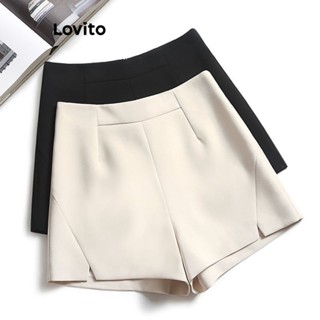 Lovito Shorts Y2K Simples com Fenda Frontal para Mulheres LNA16029 (Branco/Preta)