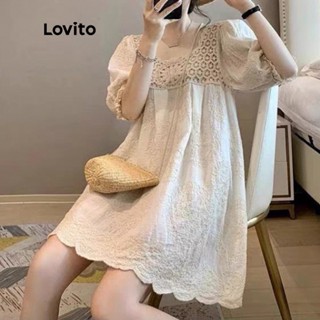 Lovito Vestido Midi A-Line de Manga Curta com Bordados em Eyelet para Mulheres LNE09189 (Damasco)