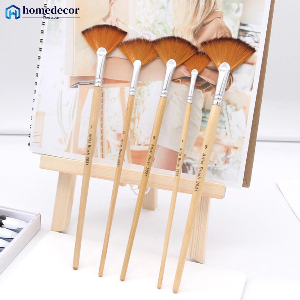 HOMEDECOR 5Pcs Conjunto De Pincel De Nylon Em Forma De Ventilador Para Pintura Aquarela Escolar Desenho Suprimentos De Arte I3S6