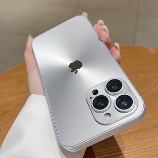Caixa Laser Metal Cromada Premium Para iPhone 15 11 12 13 14 Pro Max Com Filme De Proteção De Lente