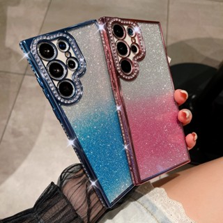 Capa De Luxo Rhinestone Gradiente Glitter À Prova De Choque Para Samsung S23 S22 Plus Ultra TPU Proteção Da Câmera Traseira Macia