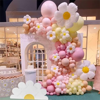 140Pcs Daisy Balloon Garland Arch Kit Macaron Pink And Yellow Groovy Party For Baby Shower Casamento Aniversário De Sunflower Decor