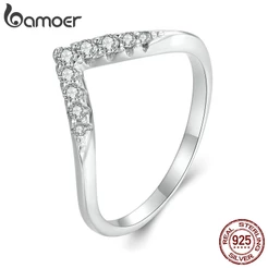 Bamoer 925 Sterling Sliver Ring Anel Em Forma De V Moissanite De Luxo Jóias De Moda Para Mulheres