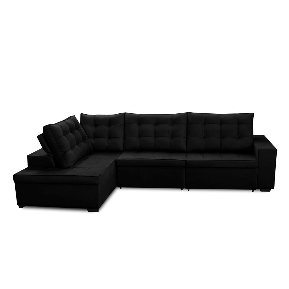 Sofá de Canto Retrátil e Reclinável com Molas 3,00x2,00 Esq Jacke Suede Preto Adonai Estofados · foto 2
