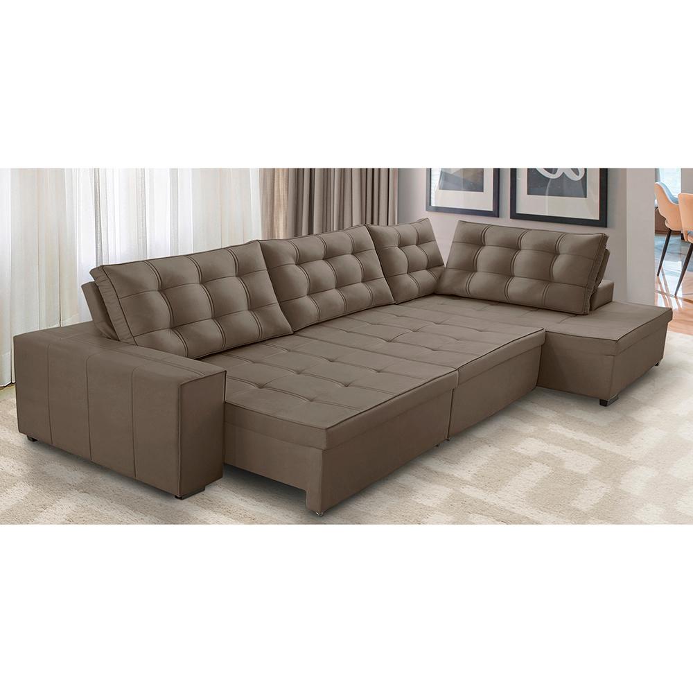 Sofá de Canto Retrátil e Reclinável com Molas 3,00x2,00 Jacke Suede Cappuccino Adonai Estofados - Home & Living