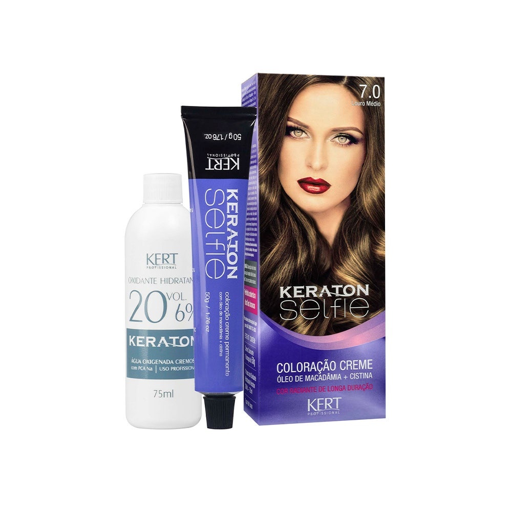 Tintura Keraton Selfie 7.0 Louro Médio em Oferta na Shopee