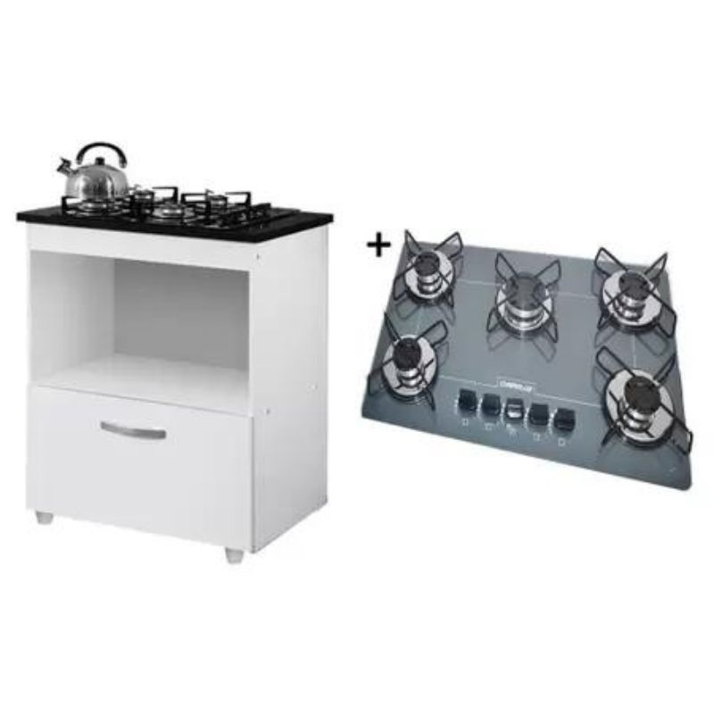 Kit Balcão Cooktop 1 Porta Br C/fogão Cooktop 5 Bocas