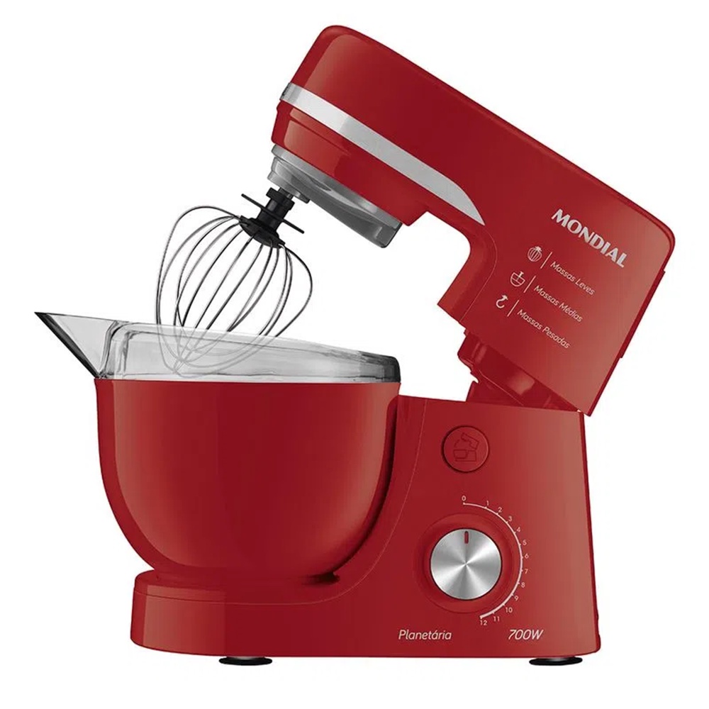 Batedeira Planetária 12 Velocidades 3 Batedores 4,5 Litros BP-03 700W 127V Vermelha Mondial