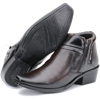Bota Masculina Couro Legítimo Social Bico Fino Zíper Texana