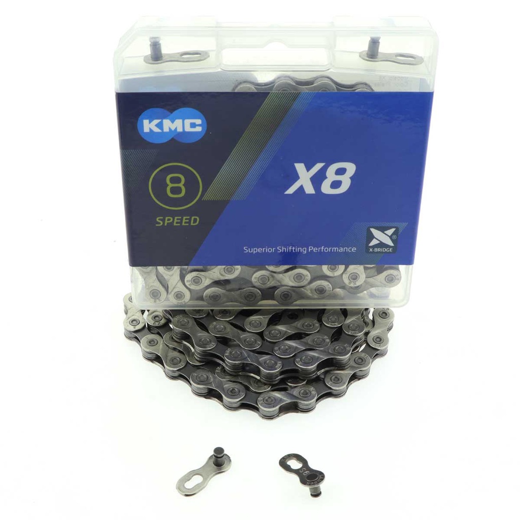 Corrente Bike Kmc X8 8 Velocidades 116 Elos Prata