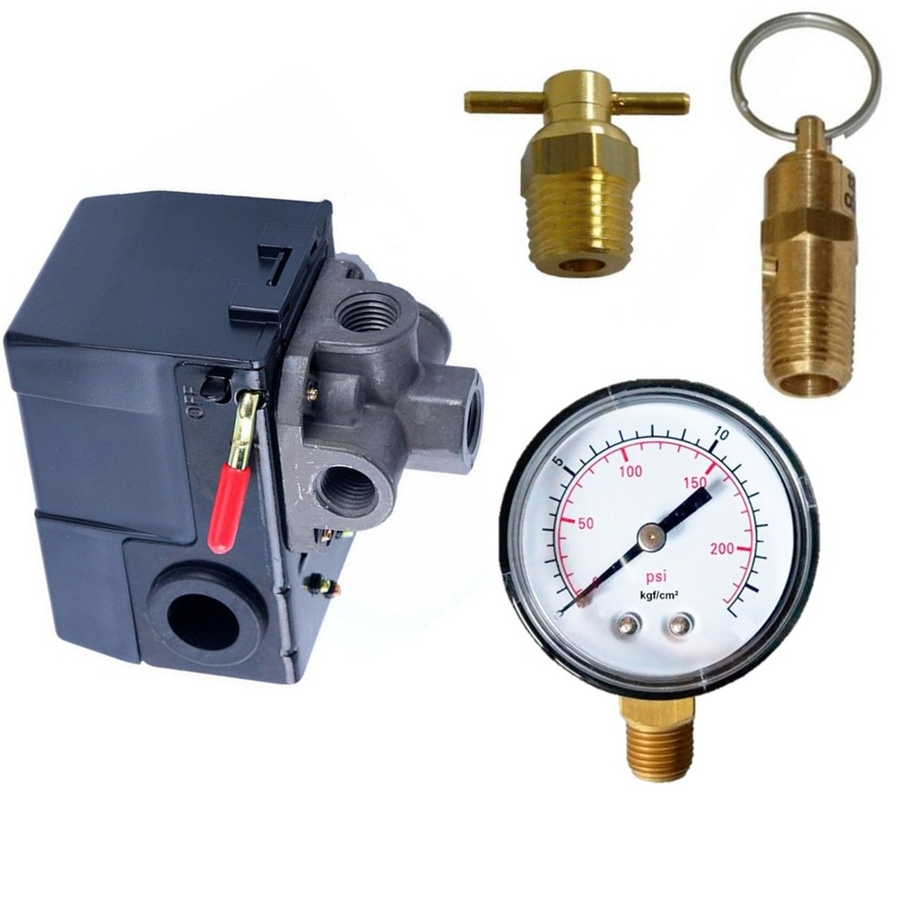 Kit Manômetro Segurança Dreno Pressostato 4 vias BP