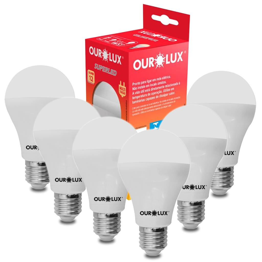 Kit 6 Lampadas Led Bulbo A65 12W Bivolt 3000K Luz Amarela em Oferta na Shopee