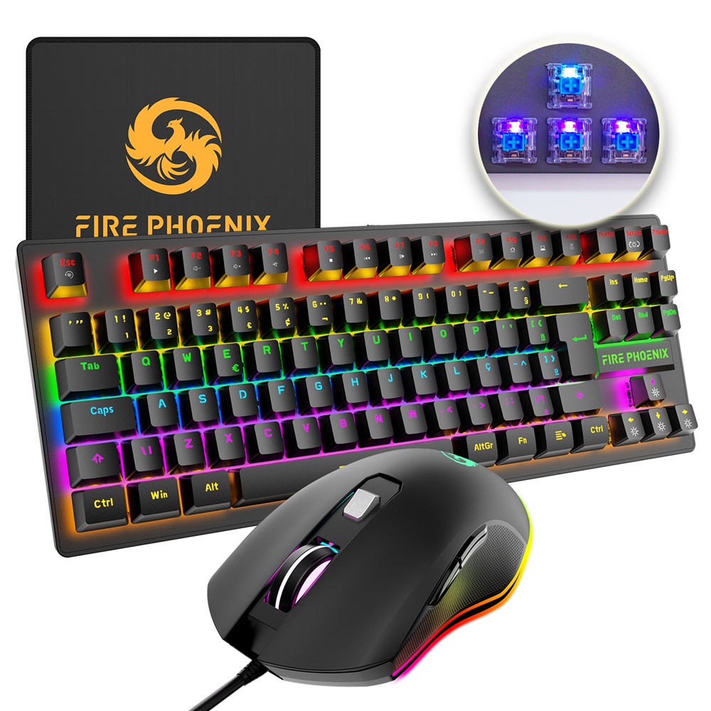 Kit Teclado Mouse Mecanico Abnt2 Gamer Rgb Usb Pc Led Switch Blue Be-k1