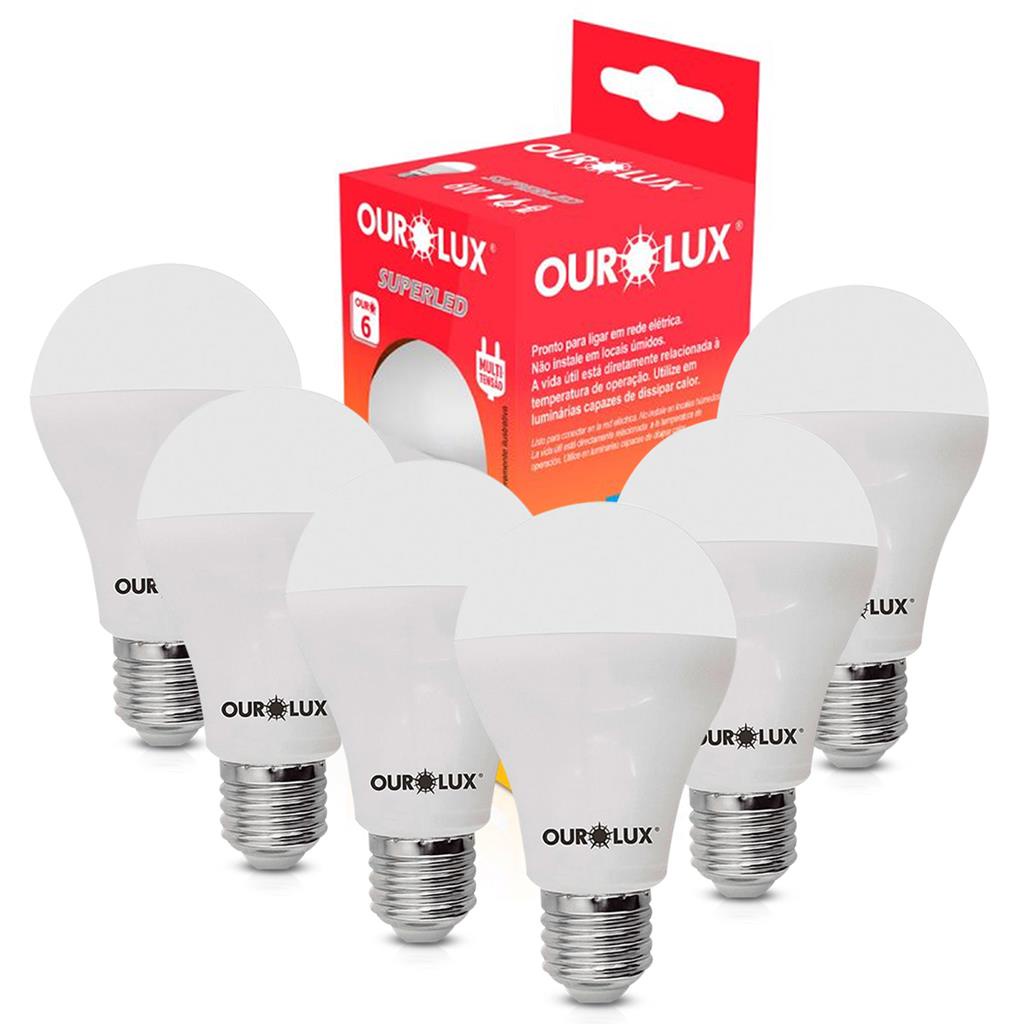 Kit 6 Lampadas Led Bulbo A55 6w Bivolt E27 6500K Luz Branca