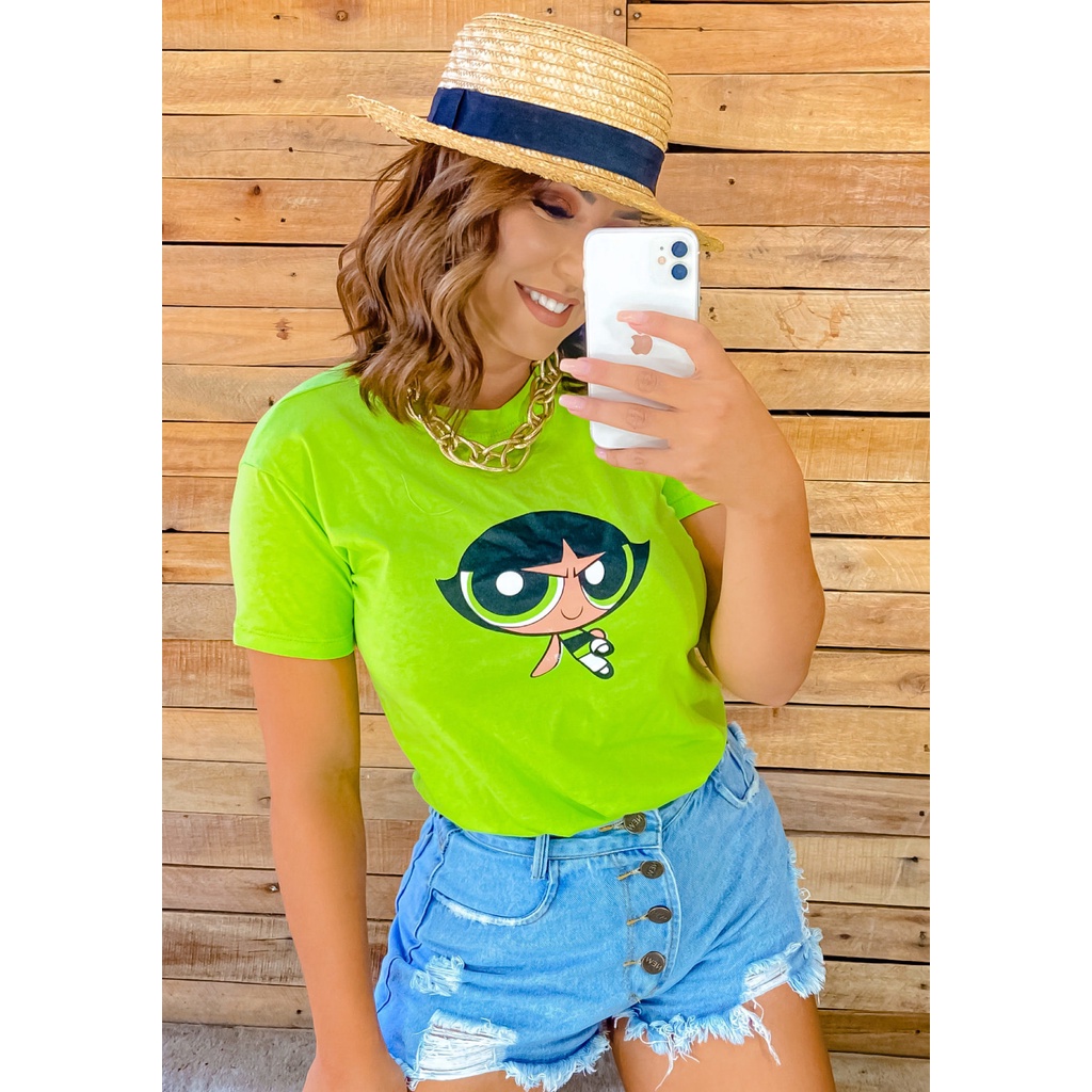 T-shirt Camiseta feminina 100% algodão personagens meninas super poderosas Docinho Verde premium