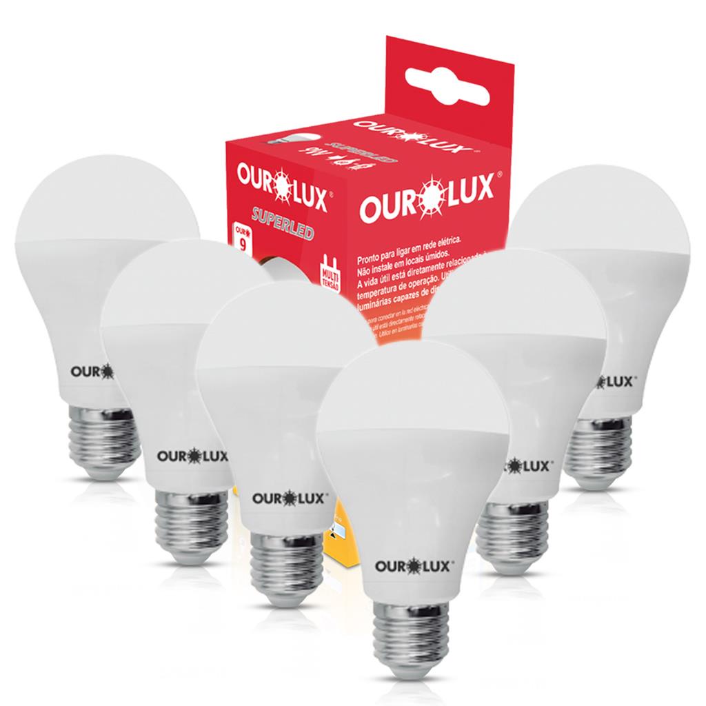 Kit 6 Lampadas Superled Bulbo A60 E27 9W 6500K Luz Branca em Oferta na Shopee