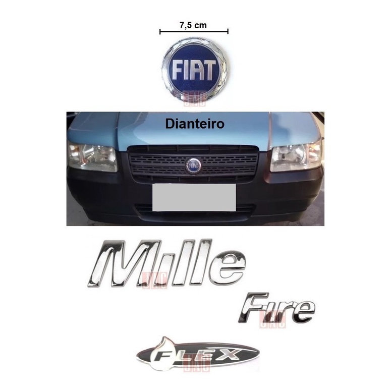 Emblemas Mille Fire Flex + Fiat Da Grade - 2004 À 2005