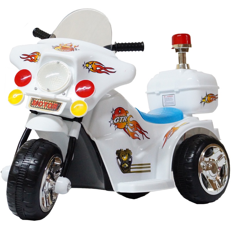 Mini Moto Elétrica Triciclo Criança Infantil Bateria 6V Importway BW006-BR Polícia Bivolt Branca