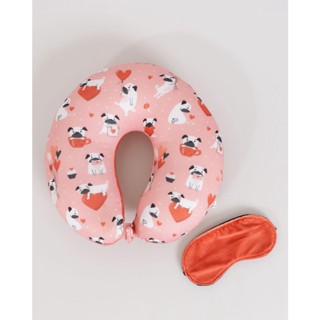 ?Almofada de Pescoço Com Tapa Olho Estampado Cachorro Laranja