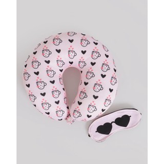 Almofada de Pescoço Com Tapa Olho Estampado Rosa