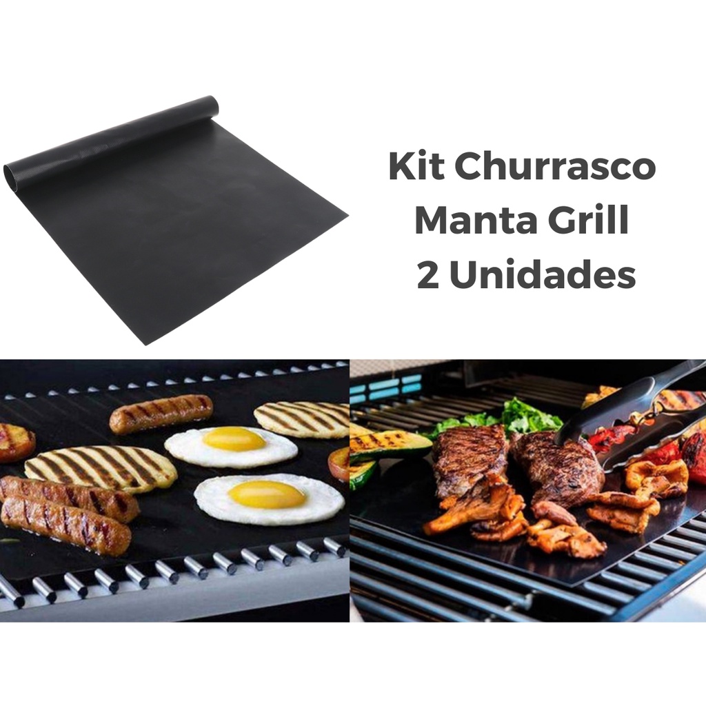 kit 2 Mantas Grill Tapete Teflon Lavável Para Churrasqueira Grelhado Churrasco