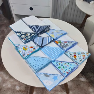 Kit com 11 Unidades Fraldinha Pano de Boca Bebê com Crochet Estampas Safari 100% Algodão Meninos e Meninas