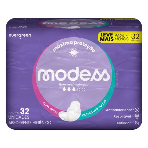 Absorvente Malha Suave C/abas Modess 32 Un - Evergreen