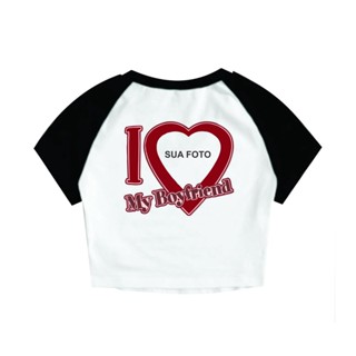Cropped Raglan Feminino Tumblr blogueira I LOVE MY BOYFRIEND PERSONALIZADO feminina curta