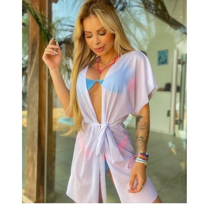 Saida De Praia Curta Kimono De Amarrar Seca Rápido em Oferta na Shopee