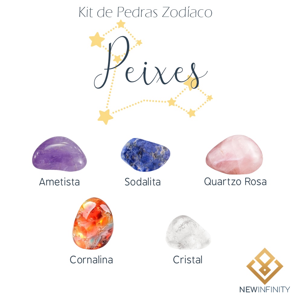 Kit de Pedras Cristais dos Signos Peixes - 5 pedras naturais proteção e limpeza em Oferta na Shopee