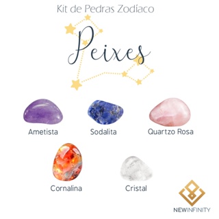 Kit de Pedras Cristais dos Signos Peixes - 5 pedras naturais proteção e limpeza em Oferta na Shopee