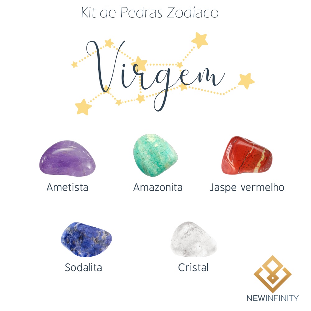 Kit de Pedras Cristais dos Signos Virgem - 5 pedras naturais proteção e limpeza em Oferta na Shopee