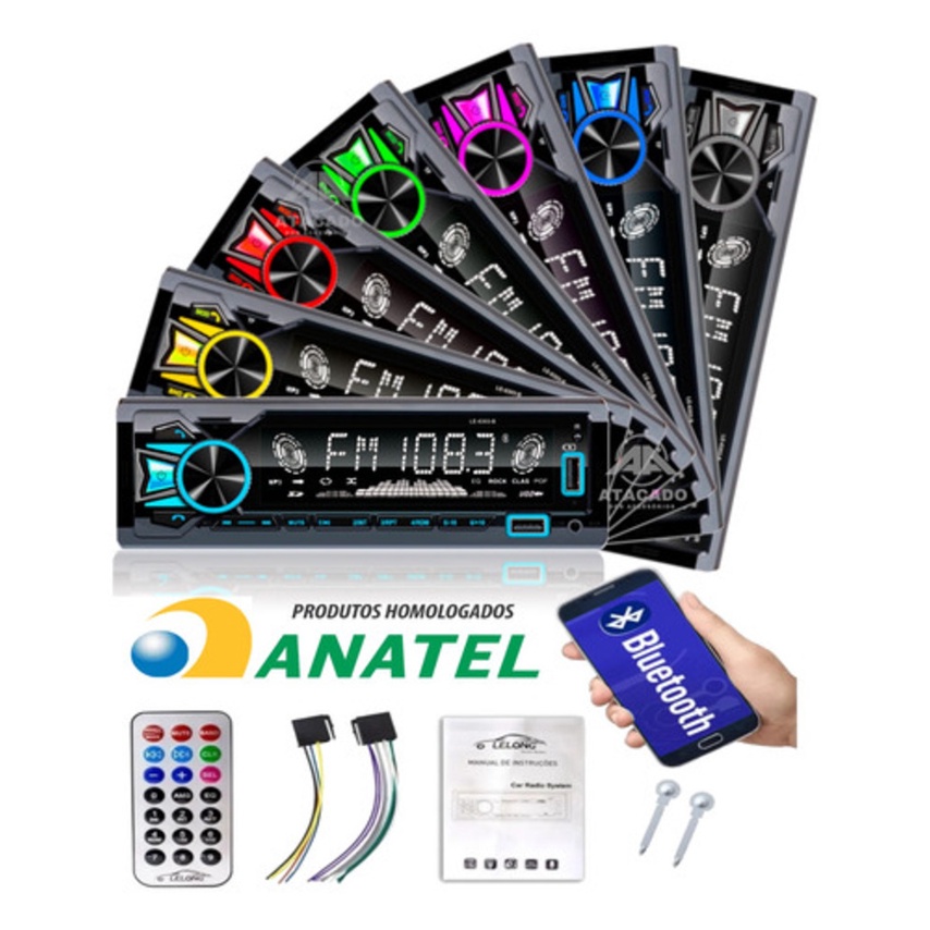 Aparelho De Som Potente Pra Carro 4x55w Sd Usb Lelong Anatel LE-6303