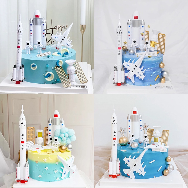 7 pcs/rocket set Astronauta Modelo De Foguete De Exploração Do Espaço Bolo Decoração Infantil Adequado Para Festas De Aniversário