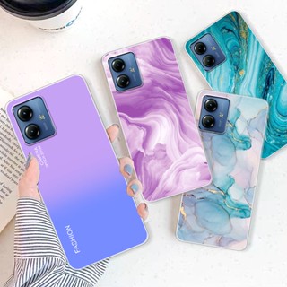 Para Moto Motorola G14 Capa Traseira Do Telefone Silicone Soft Transparent TPU Flower Marble Bumper Shell