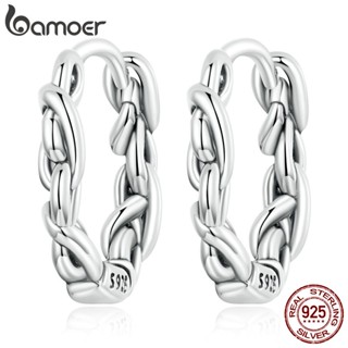 Brincos Bamoer 925 Prata Retro Twisted Knot Hoop Stud Acessório Para Mulheres